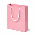 Sacchetto regalo 18 x 8 x 23 cm in carta rosa a pois bianchi con manici in corda