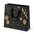 Borsa regalo 32 x 12 x 26 cm in carta nera con manici in nastro satinato stile festa