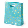 Sacchetto regalo 32 x 12 x 40 cm in plastica turchese con stelle - manico fustellato
