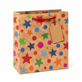 Sacchetto regalo 26 x 12 x 32 cm in carta kraft marrone multicolore con manici intrecciati stile festivo