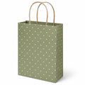 Sacchetto regalo 26 x 12 x 32 cm in carta verde a pois con manici in corda