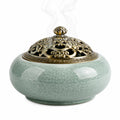 Bruciatore di incenso in ceramica verde 18 cm con coperchio traforato decorativo