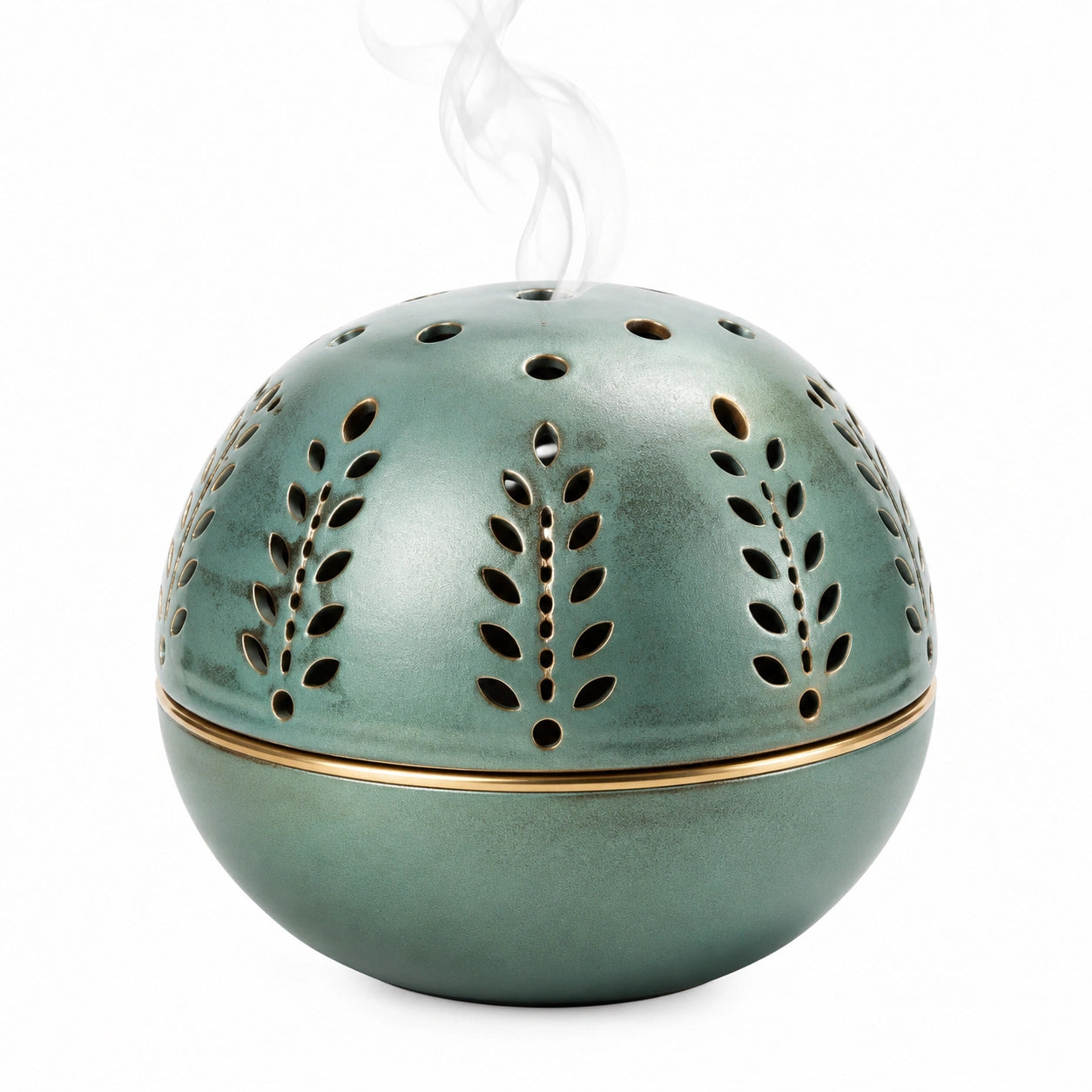 Bruciatore di incenso sferico Ø 15 cm in ceramica verde con trafori decorativi