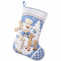 Calza decorativa natalizia 45 cm in feltro blu e bianco con laccetto - stile invernale
