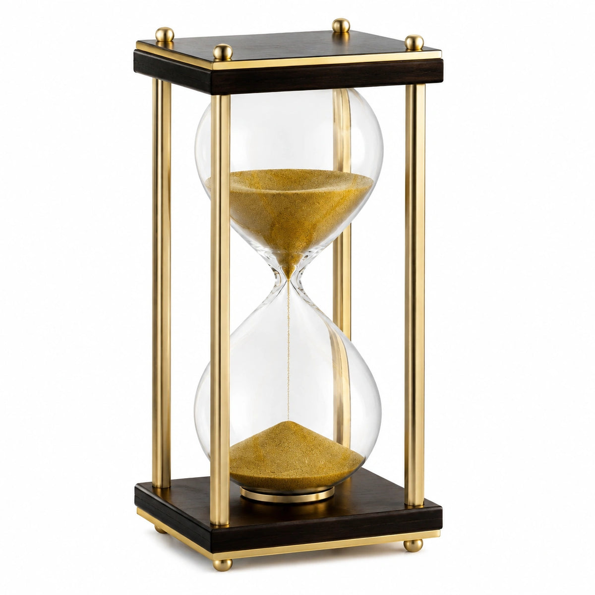 Clessidra decorativa 20 x 20 x 40 cm in vetro legno e metallo nero oro per tavolo stile classico