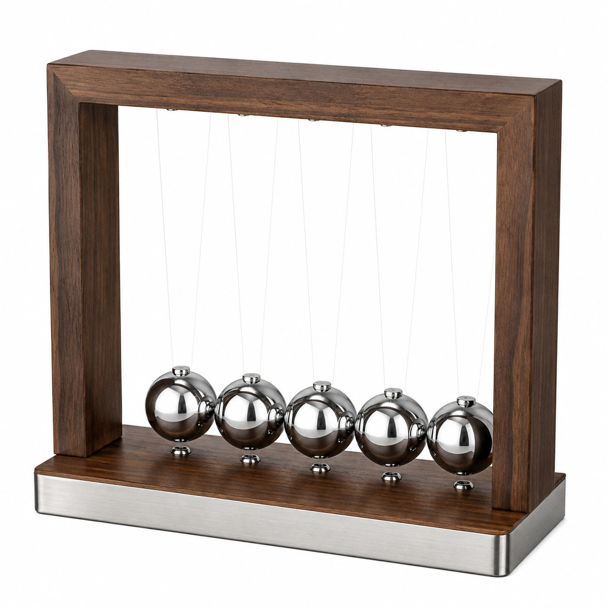 Pendolo di Newton 33 cm in legno marrone e metallo cromato da scrivania