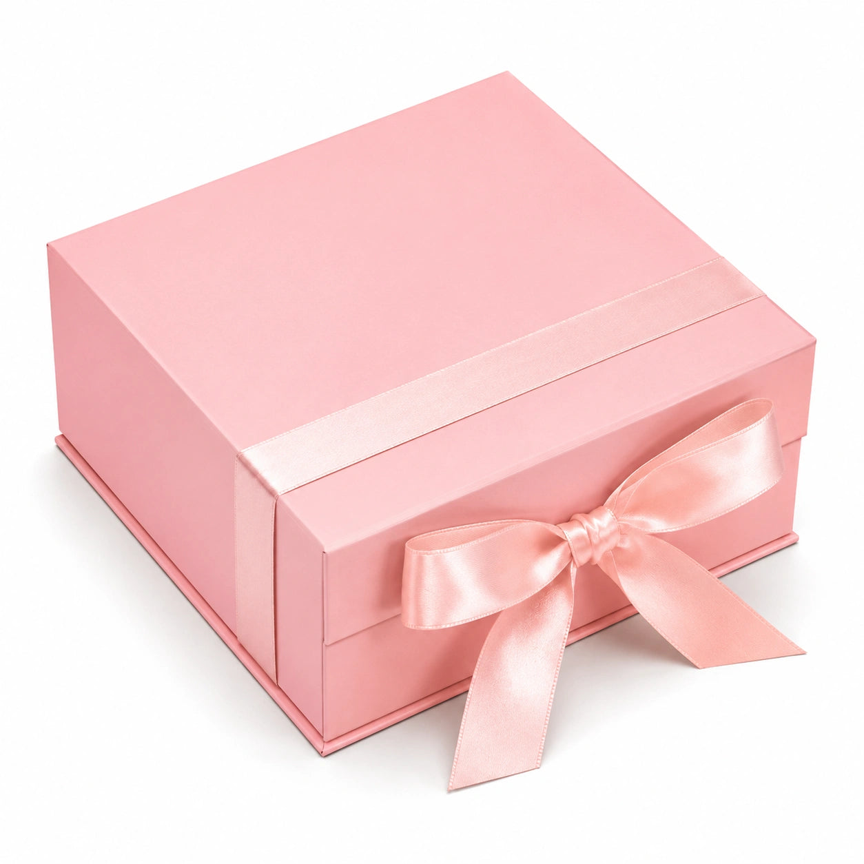 Scatola regalo 25 x 20 x 10 cm in cartone rosa con nastro in raso - chiusura decorativa
