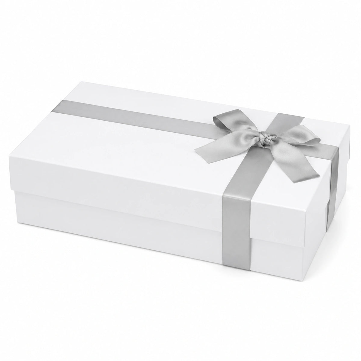 Scatola regalo 30 x 20 x 10 cm in cartone bianco con nastro argento e coperchio - confezione elegante