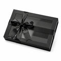 Scatola regalo 30 x 20 x 6 cm in cartoncino nero con finestra trasparente e nastro decorativo