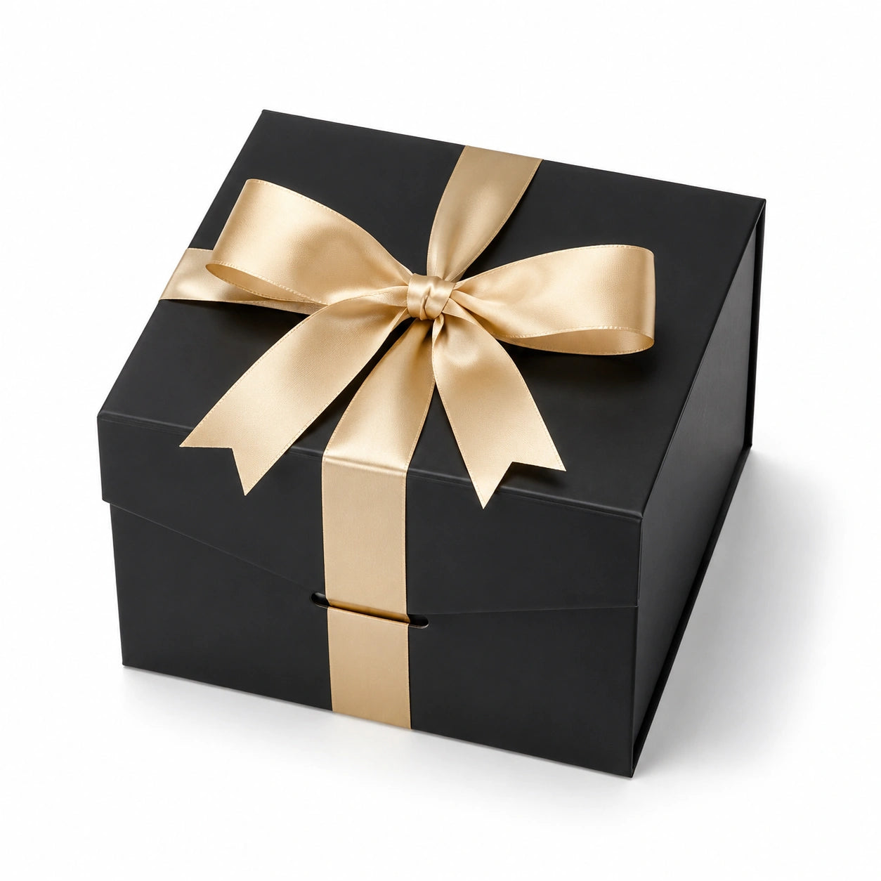 Scatola regalo 25 x 25 x 25 cm in cartone nero con nastro dorato - coperchio rigido