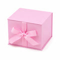 Scatola regalo 20 x 20 x 15 cm in cartoncino rosa con nastro decorativo - chiusura a coperchio