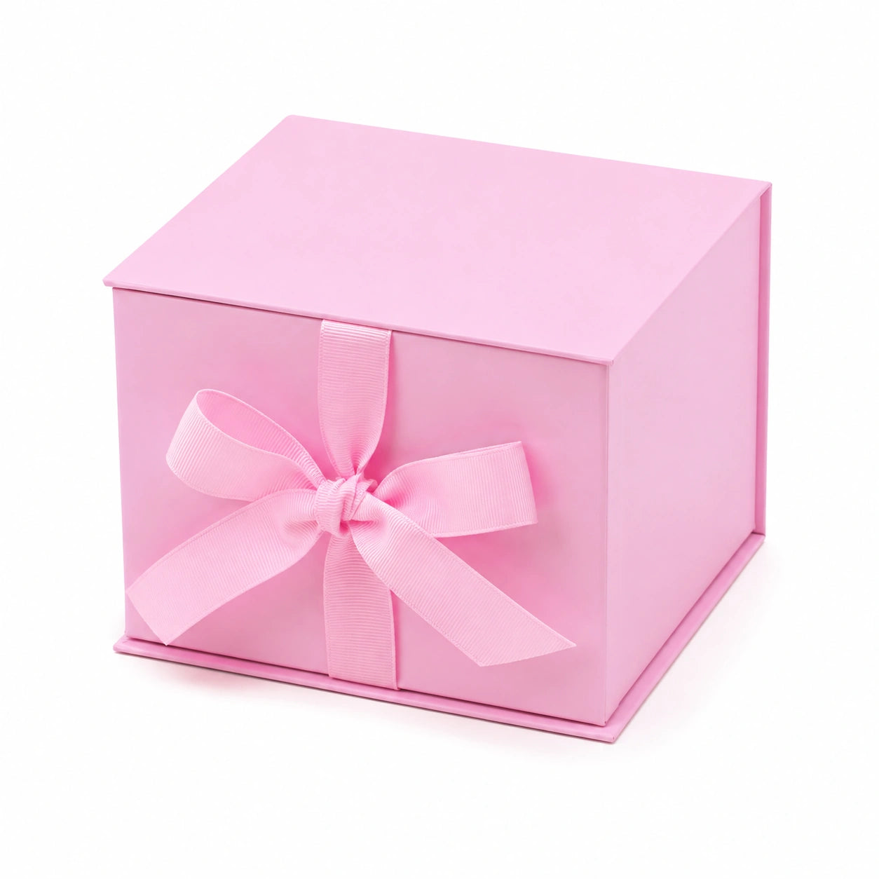 Scatola regalo 20 x 20 x 15 cm in cartoncino rosa con nastro decorativo - chiusura a coperchio