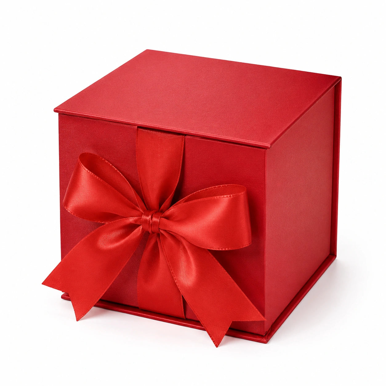 Scatola regalo 20 x 20 x 20 cm in cartone rosso con nastro in raso - chiusura con coperchio