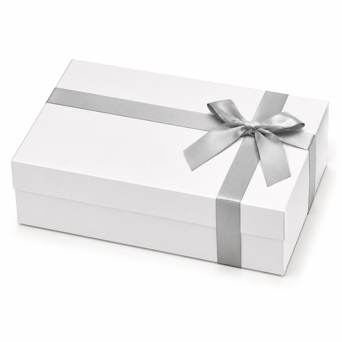 Scatola regalo 30 x 22 x 10 cm in cartone bianco con nastro argento - confezione con coperchio