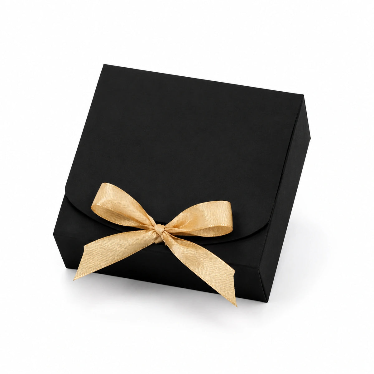 Scatola regalo 20 x 15 x 8 cm in cartoncino nero con nastro dorato chiusura a patta